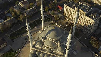 Top view of the Central Mosque of Bishkek. The largest mosque in Central Asia and Kyrgyzstan.