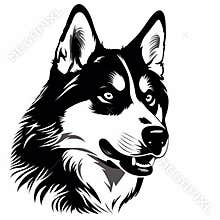 Husky Dog Silhouette Clipart: Black And White Vector Art By Raymond Swanland