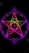 Ace of Pentacles. Five-pointed neon star on black background