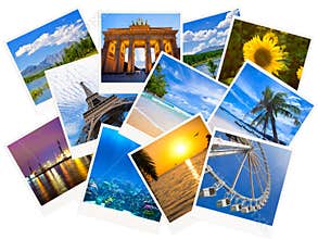 Traveling photos collage isolated on white