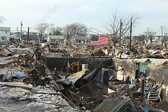 Burned houses in the aftermath of Hurricane Sandy in Breezy Point, NY