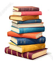 A stack of books sitting on top of each other, clipart on light background.