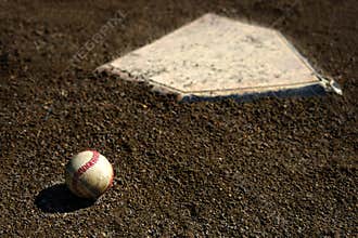 Baseball Field Home Plate with Ball and Textured Dirt of Balldiamond Diamond