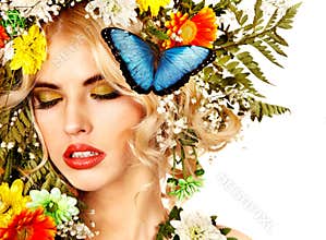 Woman with butterfly and flower.