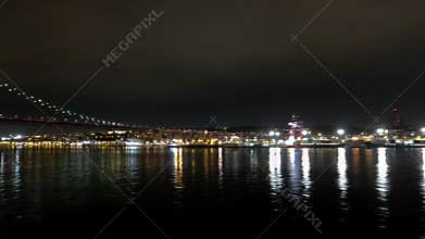A Ship Departs Lisbon Along the River Tagus