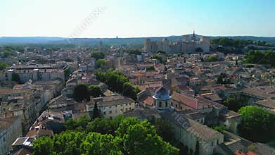 Avignon, France, Aerial view of Palais des Papes, Papal Palace,, medieval fortress and former residence of popes
