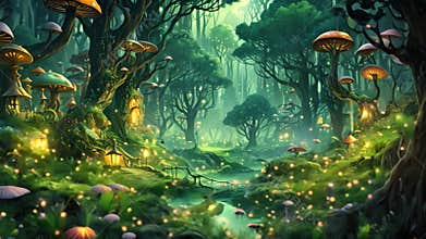 3D rendering of a fairy tale scene in the middle of the forest, AI Generated