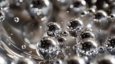 A of silver nanoparticles suspended in a clear liquid and sparkling with flashes of light as they absorb and reflect the