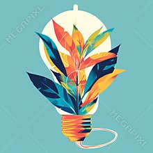Inside the light bulb is a leafy plant. Campaign for a clean and sustainable environment