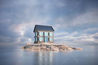 Beautiful house isolated on small island