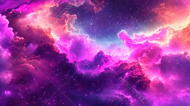 A stunning sky filled with vibrant clouds and sparkling stars, creating a captivating and colorful display, Astro-art depicting a