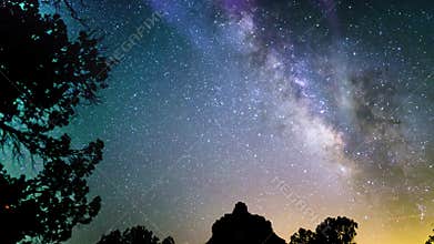 Aurora Solar Storm Sedona Bell Rock Milky Way Galaxy Time Lapse Dolly Pan Starry Sky Southwest USA Simulated Geomagnetic Storm