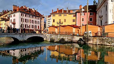 France travel and landmarks. Romantic beautiful old town of Annecy 4k hd video