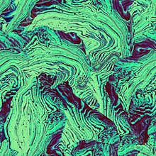 Aqua and electric blue swirl pattern painting with green and purple hues