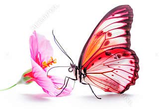 Beautiful Sri Lankan Ceylon Rose butterfly isolated on a white background. Side view