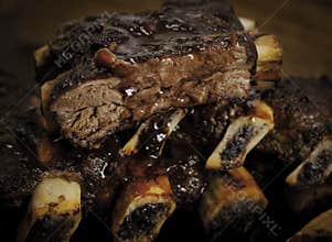 Barbequed beef ribs.