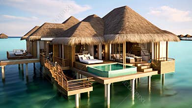Experience ultimate luxury and relaxation at this water villa with a pool nestled in the middle of the ocean, An over-water