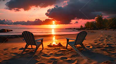 Lounge chairs side by side in front of a bonfire