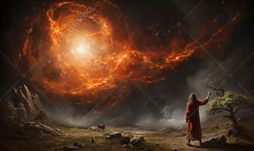 Man Standing in Front of Fireball