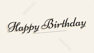 Happy Birthday message in cursive handwriting, black ink on white background