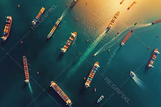 Congested sea route where cargo ships jostling for space