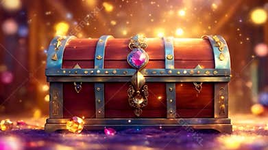 treasure chest and gold. Selective focus.