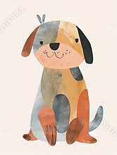 Whimsical Sitting Dog Cartoon. Colorful and Cheerful Illustration for Kids Room Decor.