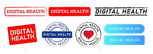 digital health rectangle circle stamp and button sign for technology internet healthcare medical