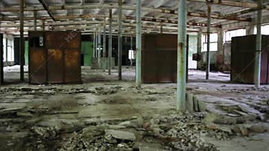 Interior of industrial abandoned building with