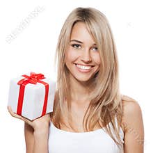 Young happy woman with a gift