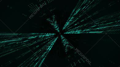 Futuristic animation of flying through abstract spaceship interior with illuminated elements