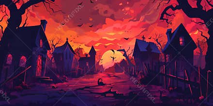 Spooky Village Halloween Illustration Background