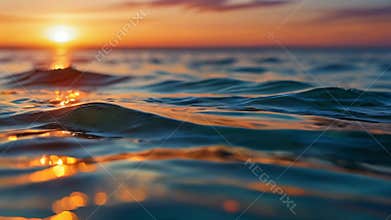 Blur light on sea and ocean at sunset, clear water close up colourful background.