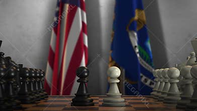 Michigan State and USA Flag With Chess Play. Politics Conflict Concept