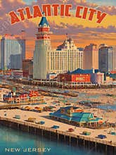 Atlantic City New Jersey Shore Vintage Travel Poster Postcard