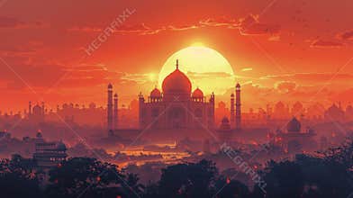 Sunset Over Mumbai Skyline With Gateway of India