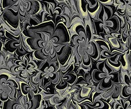 Monochrome abstract flowers in ebru style seamless pattern.