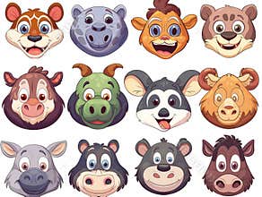 Cartoon Animal Faces Collection