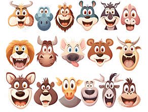 Cartoon Animal Faces with Various Expressions