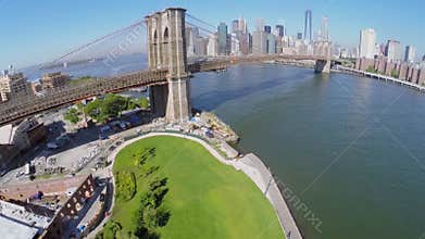 Brooklyn Bridge with vehicle traffic at autumn