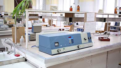 Different devices on tables in empty chemical