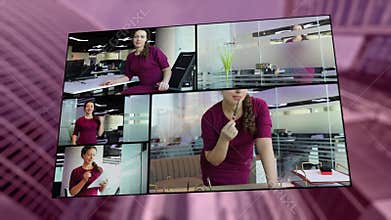 Collage of woman works at different places in