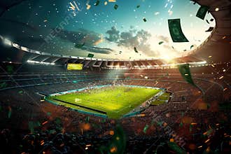 Money raining down on a crowded football stadium during championship game