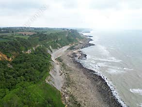 Bunkers and bomb craters at pointe du Hoc, France