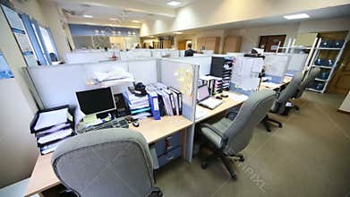 Work places with soft armchairs, desktops and