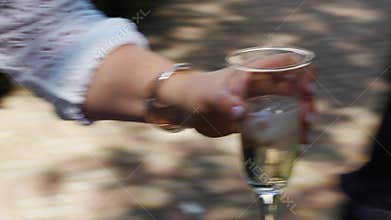 women in white dresses with glasses of champagne. Bachelorette party.
