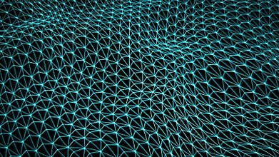 Seamless loop background with light blue digital grid smoothly waving with glow effect