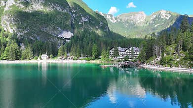 erial of the Pragser Wildsee also known as Lake Prags, or Lake Braies