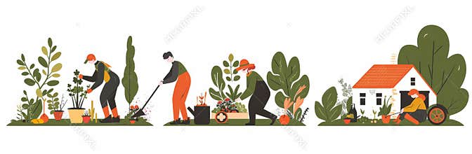 Gardener, woman and girl planting gardens. Hobby and job of agriculture gardeners.