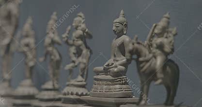 Old Ancient Bronze Figurines Of Indian Deities And Avatars in Row. 10-19th Century Ce. Ungraded C LOG 2 Rama Avatara